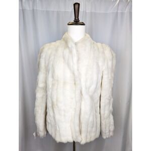 Vintage Casper Cream White Ivory Faux Fur Jacket Coat 80s Glam Buttonup S/M Read